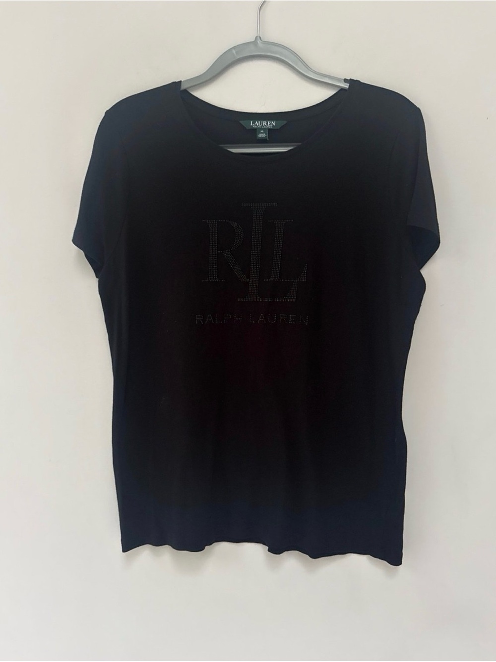 Ralph Lauren Black Short Sleeve Tee with RL Crystal Logo